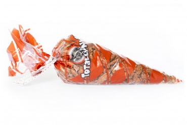 large bag of freshly roasted cinnamon glazed pecans in a totally nutz poly bag
